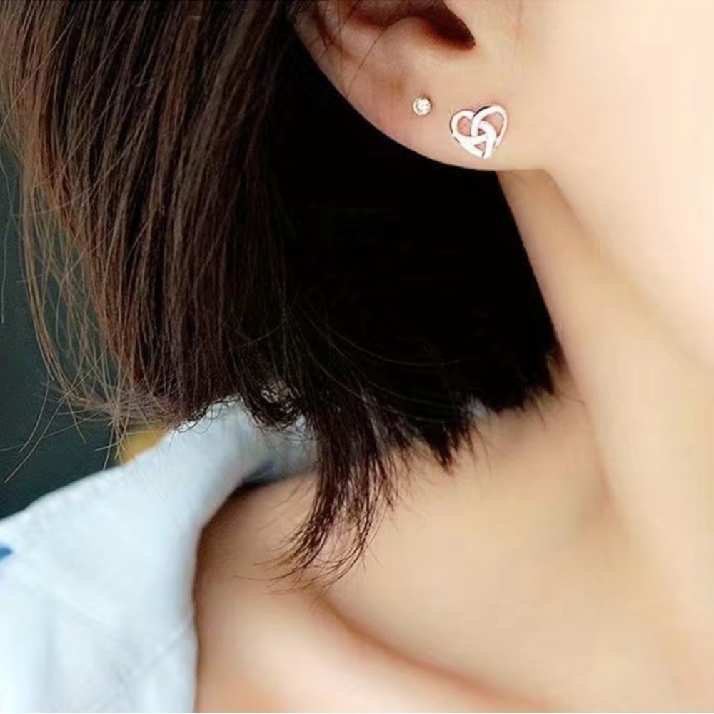 Interlocking Heart Sterling Plated Stud Earrings … - image 4